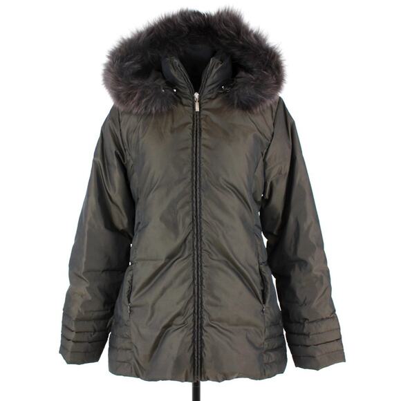 Moncler Jackets & Blazers - Moncler Green Gold Shimmer Down Filled Fur Trim Hooded Parka Jacket 2 Medium